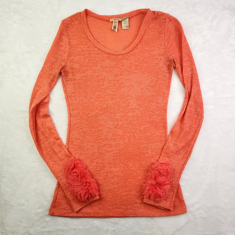 Vintage Y2k BKE Whimsigoth Long Sleeve Burnout Small Orange Rosette Cuff Grunge